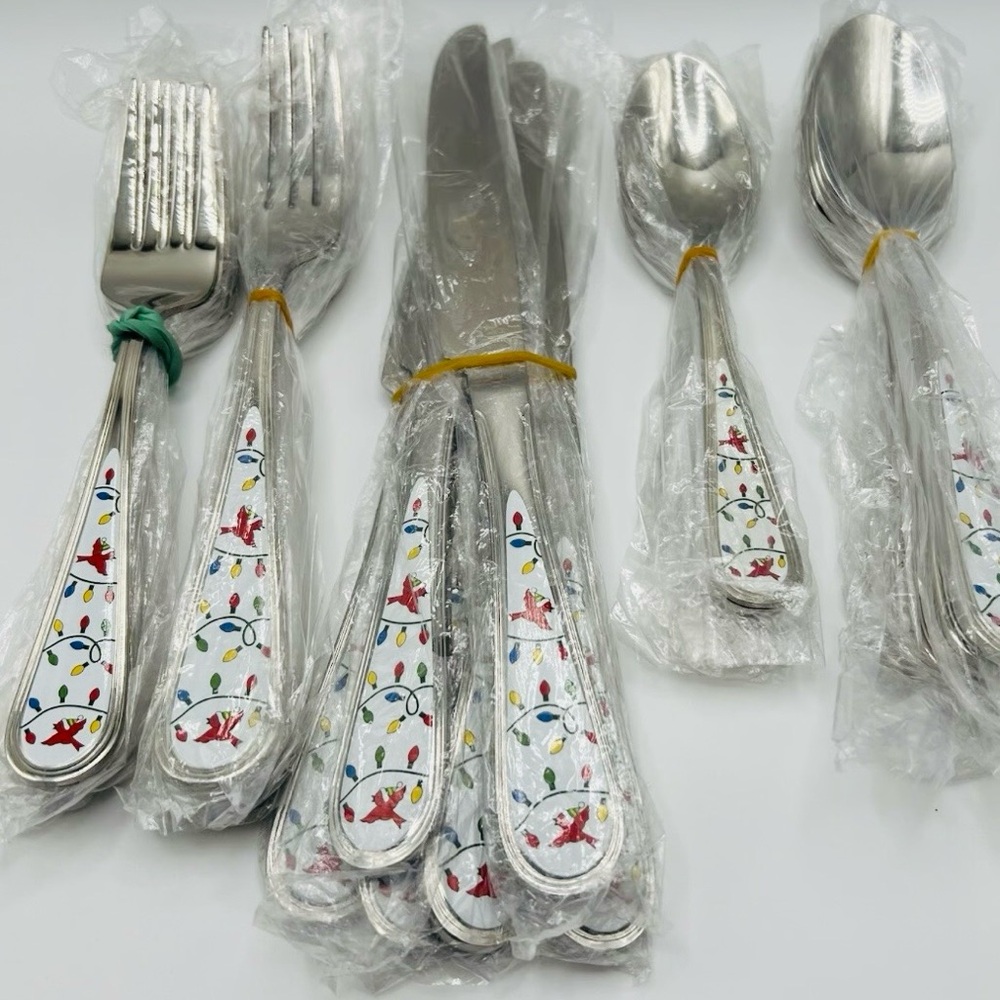 Temptations Winter Whimsy Flatware Colorful Stainless Steel Cutlery Set NWT